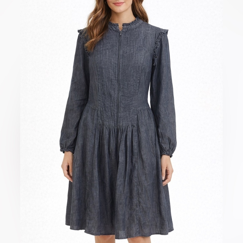 eShakti Denim Chambray Ruffle Dress Pockets Size 1X-18W